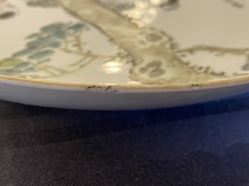 A Chinese qianjiang cai plate, signed Fang Jiazhen 方家珍, Tongzhi mark, 19/20th C.