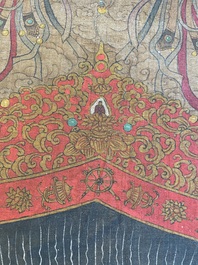 Chinese school: 'The 33-headed Avalokitesvara', ink and colour on silk, 19/20th C.