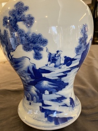 A Chinese blue and white 'yenyen' vase with fishermen in a landscape, 19th C.