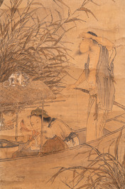 Luo Qing 羅清 (1821-1899): 'Four scrolls with figures in rocky landscapes', ink and colour on paper