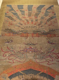 Chinese school: 'The 33-headed Avalokitesvara', ink and colour on silk, 19/20th C.