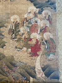 Chinese school: 'The 33-headed Avalokitesvara', ink and colour on silk, 19/20th C.