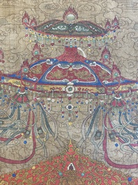 Chinese school: 'The 33-headed Avalokitesvara', ink and colour on silk, 19/20th C.