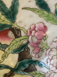 A Chinese famille rose 'nine peaches' bottle vase, Qianlong mark, 19th C.