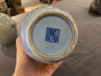 Two Chinese monochrome blue-glazed vases, one with Yongzheng mark, 19/20th C.