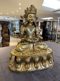 A large Chinese gilded bronze Buddha Amitayus, 19/20th C.