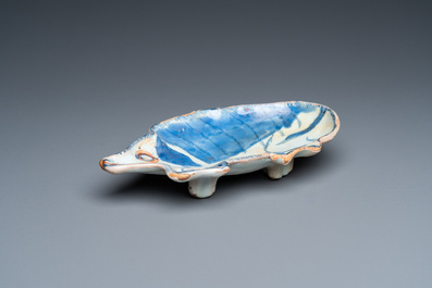 A Chinese blue and white Japanese market ko-sometsuke dish in the shape of a pig, Tianqi