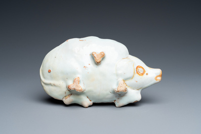 A Chinese blue and white Japanese market ko-sometsuke dish in the shape of a pig, Tianqi