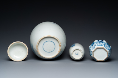 Three Chinese blue and white vases, 19th C.