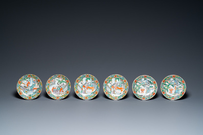 17 pieces from a Chinese Canton famille verte tea service, 19th C.