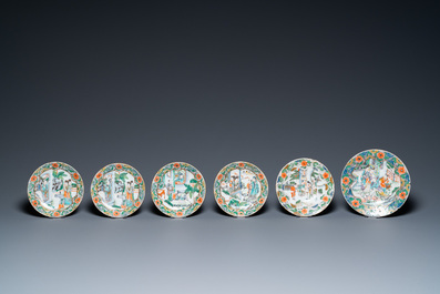 17 pieces from a Chinese Canton famille verte tea service, 19th C.