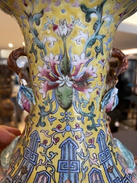 A Chinese famille rose 'mountainous landscape' vase, Qianlong mark, 20th C.