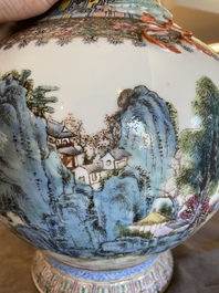 A Chinese famille rose 'mountainous landscape' vase, Qianlong mark, 20th C.