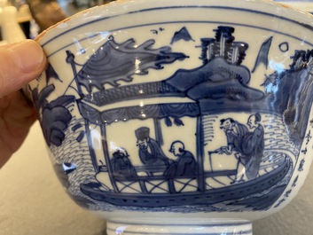 A Chinese blue and white 'Ode to the Red Cliff' bowl, Transitional period