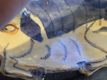 A Chinese blue and white Japanese market ko-sometsuke dish in the shape of a pig, Tianqi