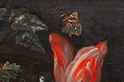 Van Verendael, Nicolaes (1640-1691, toegeschr. aan): Bloemstilleven in tuinvaas met vlinder, olie op doek