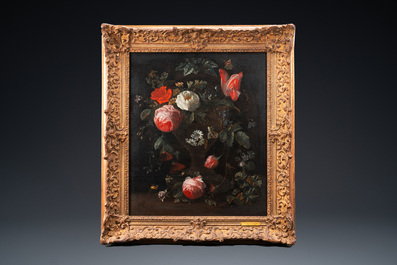 Van Verendael, Nicolaes (1640-1691, attr. &agrave;): Urne au bouquet de fleurs avec papillon, huile sur toile