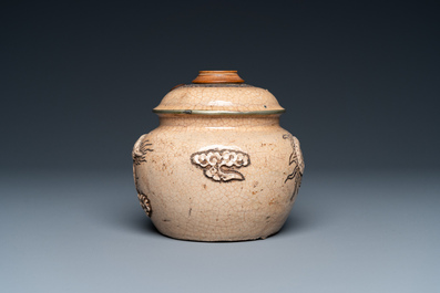 A Vietnamese copper-mounted Bat Trang stoneware water pipe, 19th C.