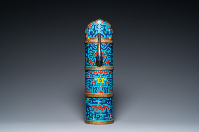 A large Chinese cloisonn&eacute; Tibetan-style 'duomuhu' ewer, marked, Republic