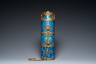 A large Chinese cloisonn&eacute; Tibetan-style 'duomuhu' ewer, marked, Republic