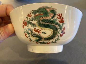 A rare Chinese famille verte 'dragon' bowl, Chenghua mark, Kangxi