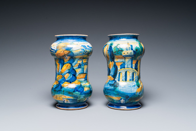 Two rare polychrome Italian maiolica albarelli, Urbino or Venice, 16th C.