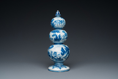 An exceptional Dutch Delft blue and white triple gourd money bank, early 18th C.