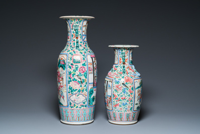 Two Chinese famille rose 'court scene' vases, 19th C.