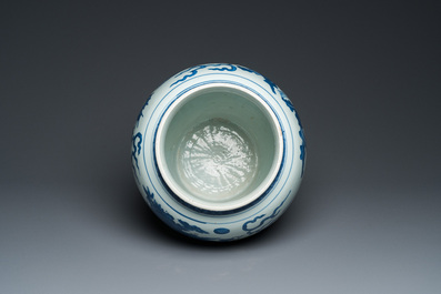 A Chinese blue and white 'qilin and phoenix' vase, Transitional period