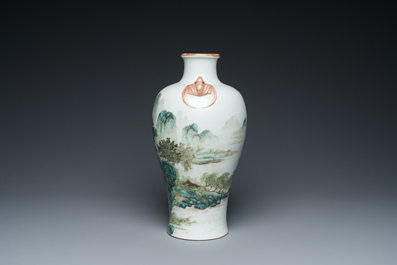 A Chinese famille verte 'meiping' vase with a fine landscape, Republic