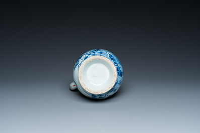 A Chinese blue and white covered ewer, a bowl and two sauceboats, Kangxi/Qianlong