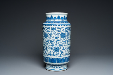 A Chinese blue and white vase with floral scrolls, probably Qianlong