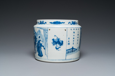 Bol en porcelaine de Chine en bleu et blanc &agrave; d&eacute;cor des 'Huit immortels de la tasse &agrave; vin', Kangxi