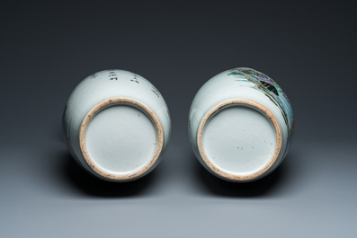 A pair of Chinese famille rose 'whistling ladies' vases, signed Zeng Dingtai 曾鼎太, 19/20th C.