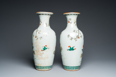 A pair of Chinese famille verte crackle-glazed vases, 19th C.