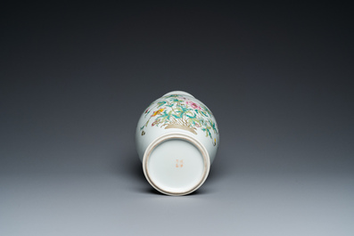 A Chinese famille rose vase with floral design, Qianlong mark, 19/20th C.