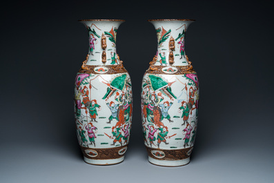 Two pairs of Chinese Nanking famille rose and verte vases, 19th C.