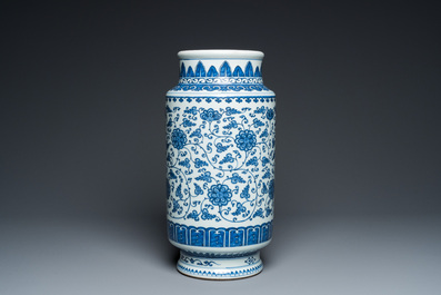 A Chinese blue and white vase with floral scrolls, probably Qianlong