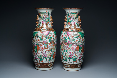 Two pairs of Chinese Nanking famille rose and verte vases, 19th C.