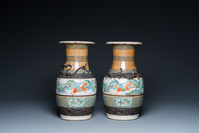 Two pairs of Chinese Nanking famille rose and verte vases, 19th C.