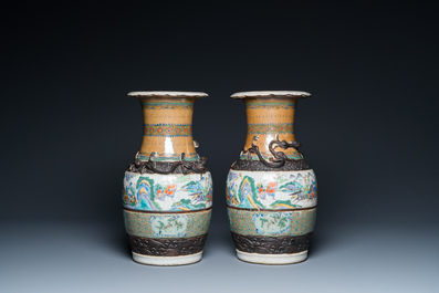 Two pairs of Chinese Nanking famille rose and verte vases, 19th C.