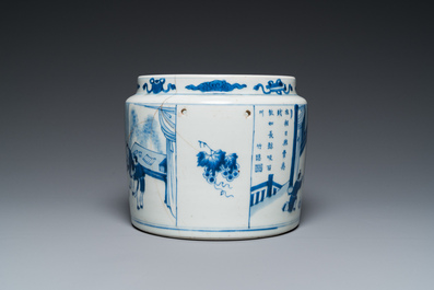 Bol en porcelaine de Chine en bleu et blanc &agrave; d&eacute;cor des 'Huit immortels de la tasse &agrave; vin', Kangxi