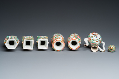 A varied collection of Chinese Canton famille rose porcelain, 19th C.