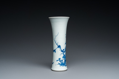 A Chinese blue and white vase with birds in a blossoming setting, Transitional period