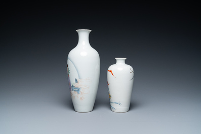 Two Chinese famille rose &lsquo;ladies&rsquo; vases, one with Qianlong mark, 20th C.