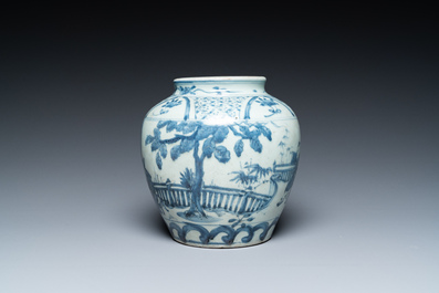 A Chinese blue and white vase with go-players, probably Southern China, 17th C.