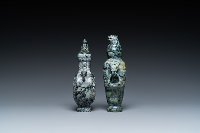 Two Chinese carved marble vases and covers, Qing