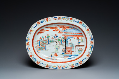 Terrine couverte et sous-plat en porcelaine de Chine rose-verte &agrave; d&eacute;cor d'une sc&egrave;ne du 'Xi Xiang Ji', Yongzheng