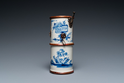 A Vietnamese copper-mounted blue and white water pipe, 19th C.