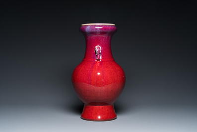 A Chinese flamb&eacute;-glazed 'hu' vase, 19th C.